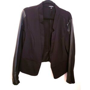 Torrid Black Faux Leather Trimmed Cropped Open Front Jacket Sleeve Sz 2X EUC